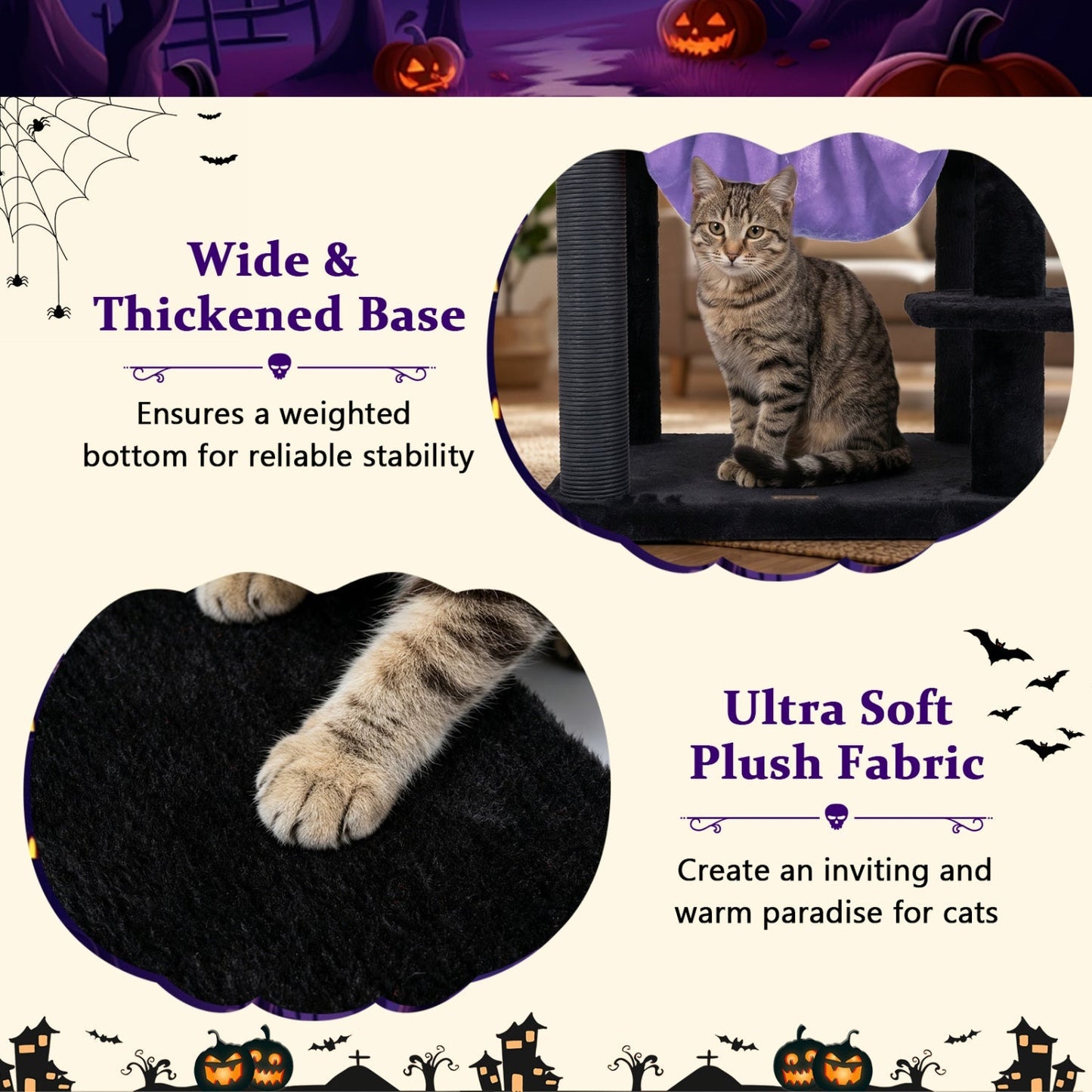 51" Gothic Multi-Level Cat Tree with Spider Toy & Hammock