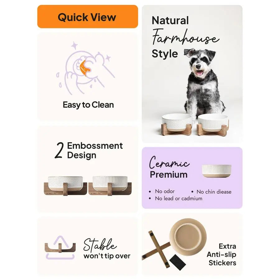 Ceramic pet bowls for Medium Small pets 4 Cup with Wood Stand,