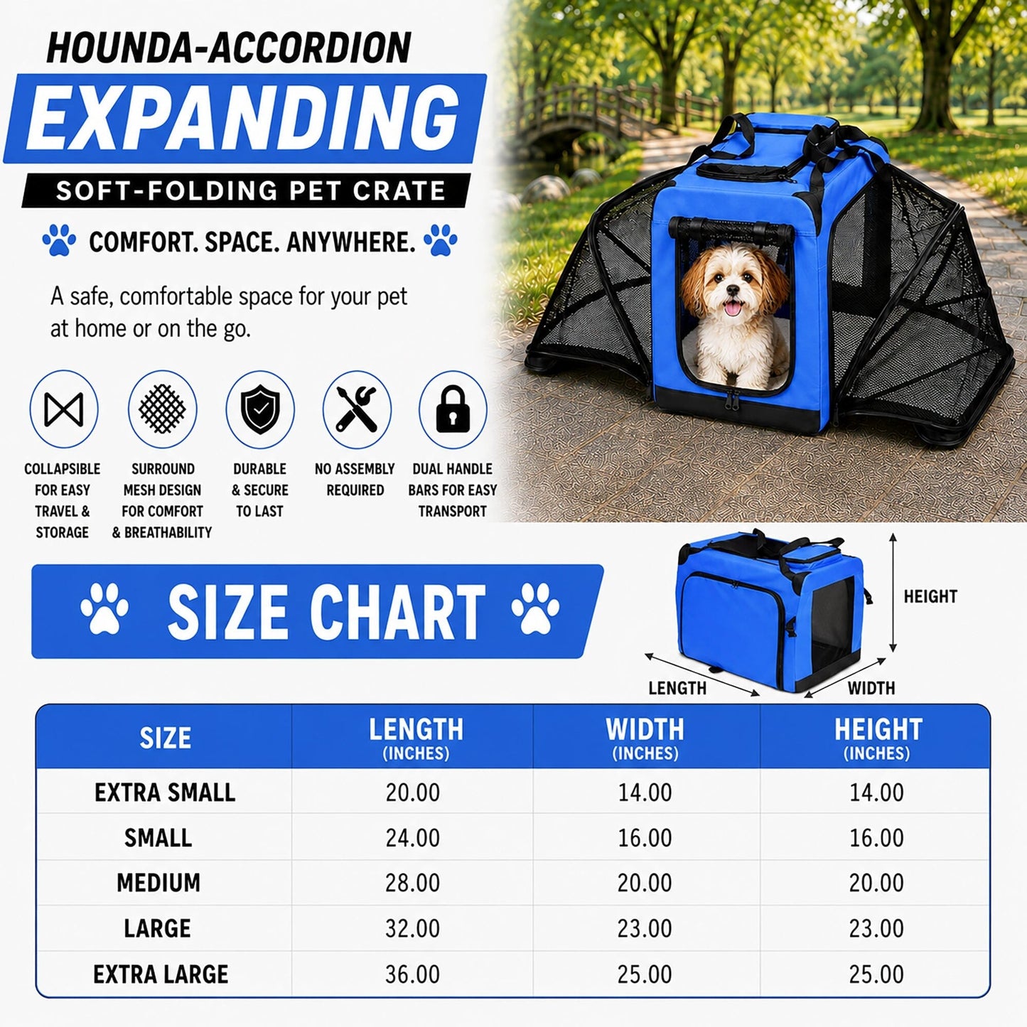 Pet Life ® 'Hounda Accordion' Metal Framed Soft-Folding Collapsible Dual-Sided Expandable Pet Dog Crate