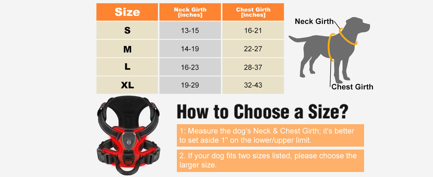Rechargeable LED No-Pull Dog Harness Vest for Night Safety