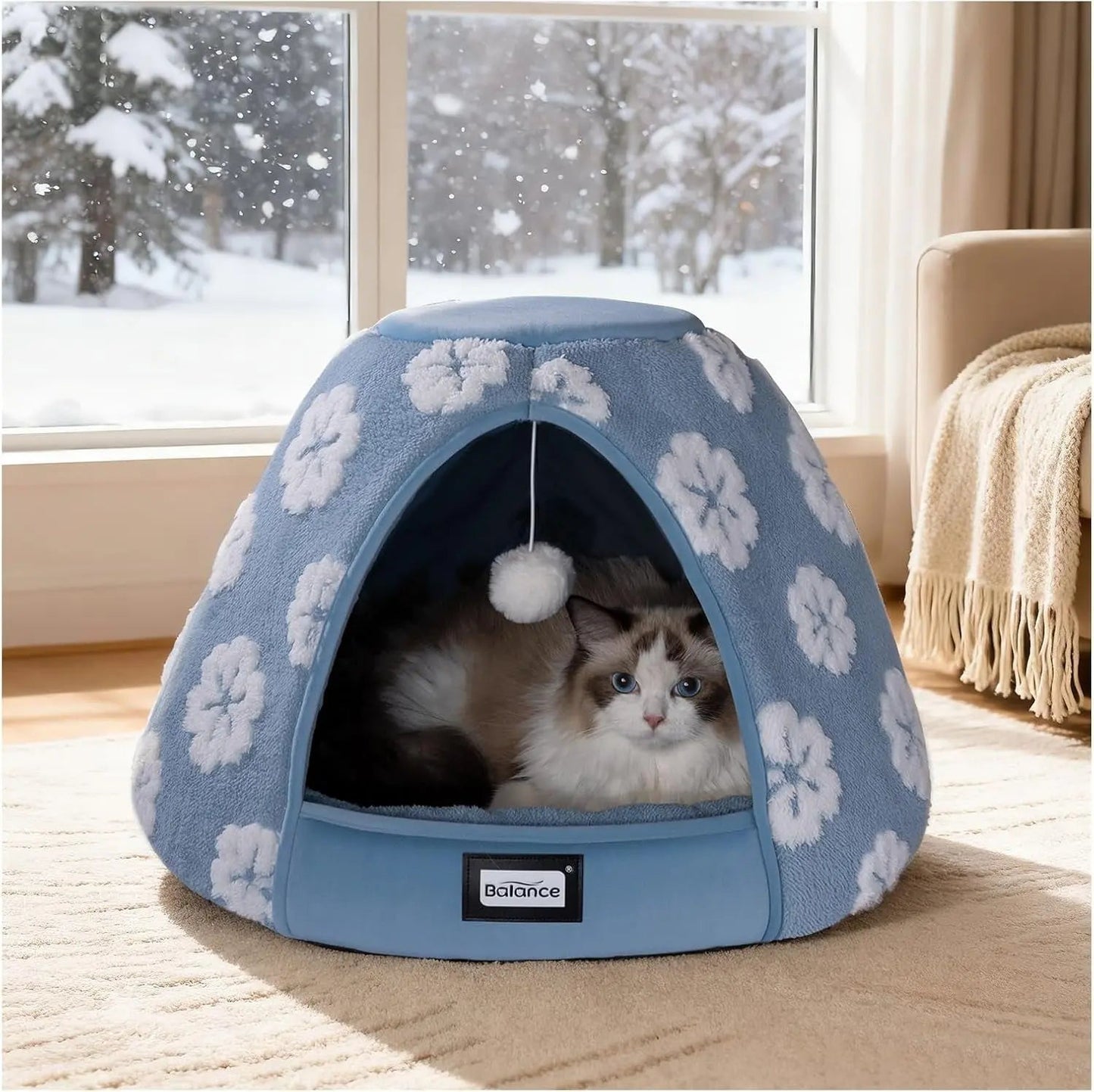 2-in-1 Plush Cat Cave Bed & Tent – 19-Inch