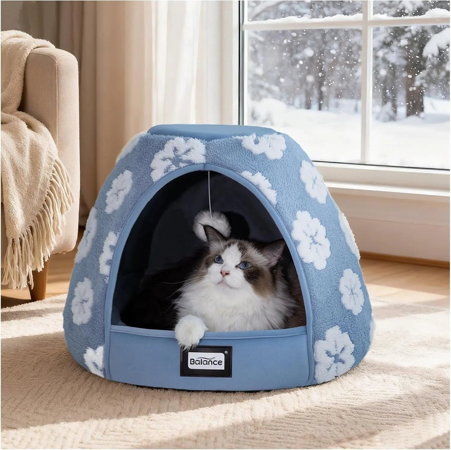 2-in-1 Plush Cat Cave Bed & Tent – 19-Inch