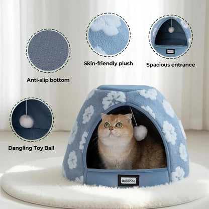 2-in-1 Plush Cat Cave Bed & Tent – 19-Inch