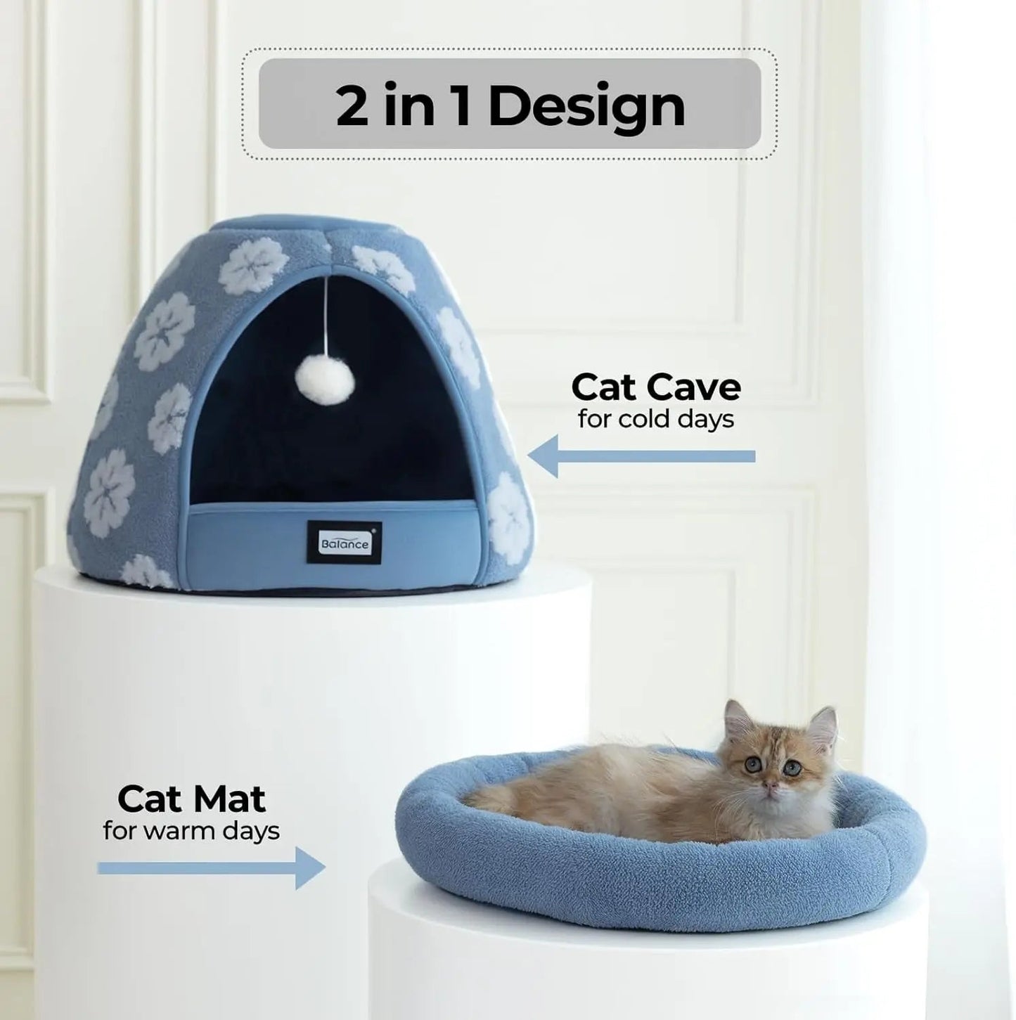 2-in-1 Plush Cat Cave Bed & Tent – 19-Inch