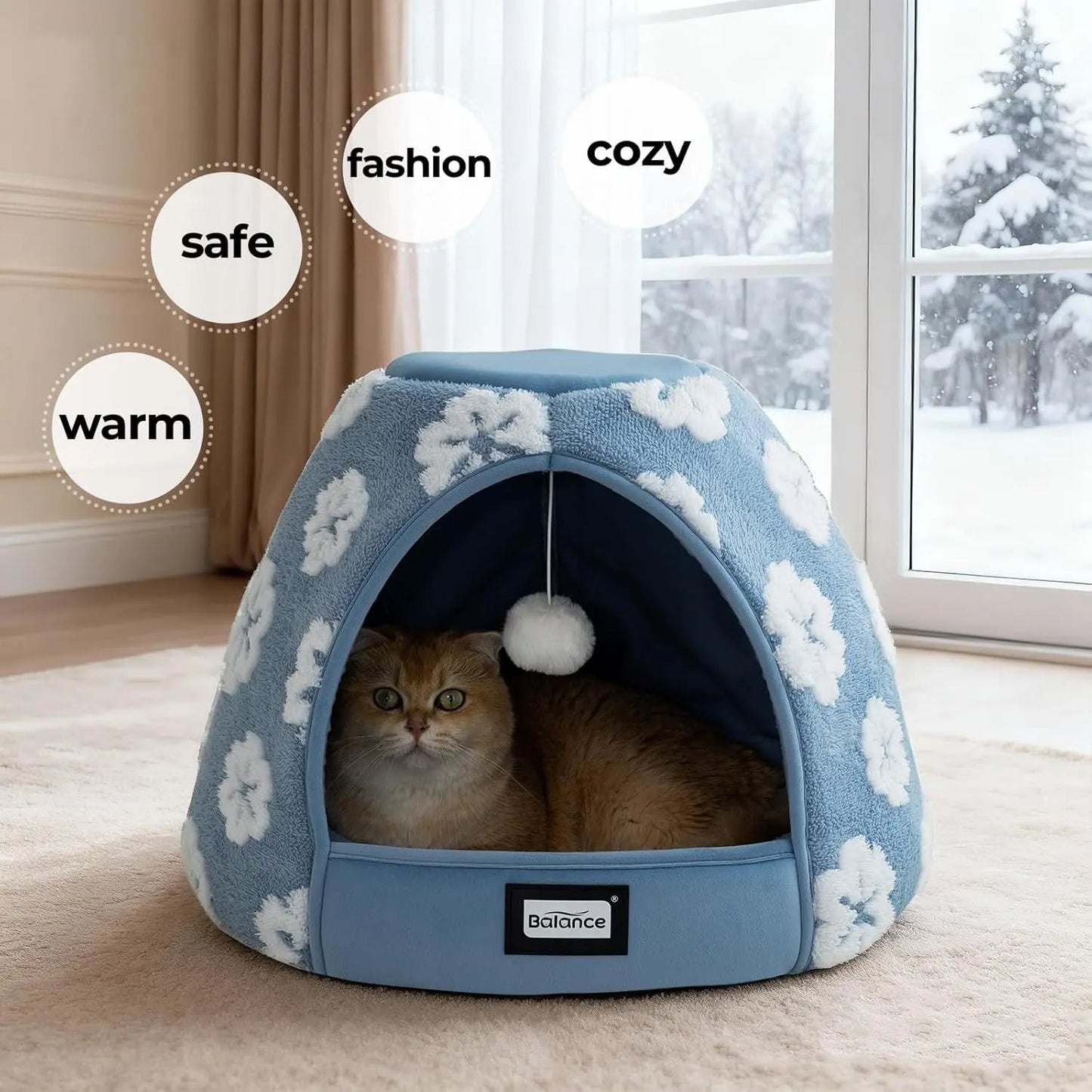 2-in-1 Plush Cat Cave Bed & Tent – 19-Inch