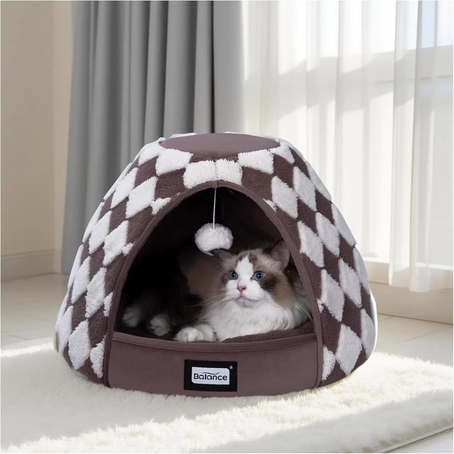 2-in-1 Plush Cat Cave Bed & Tent – 19-Inch