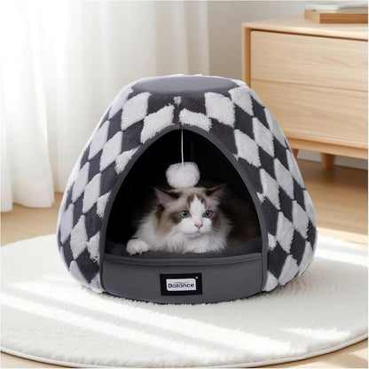 2-in-1 Plush Cat Cave Bed & Tent – 19-Inch