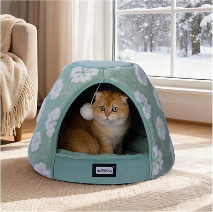 2-in-1 Plush Cat Cave Bed & Tent – 19-Inch