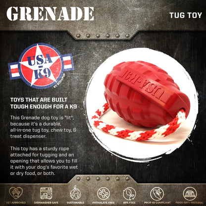 USA-K9 Grenade Rubber Dog Chew Toy | K9 Handler Reward Toy | USA Made
