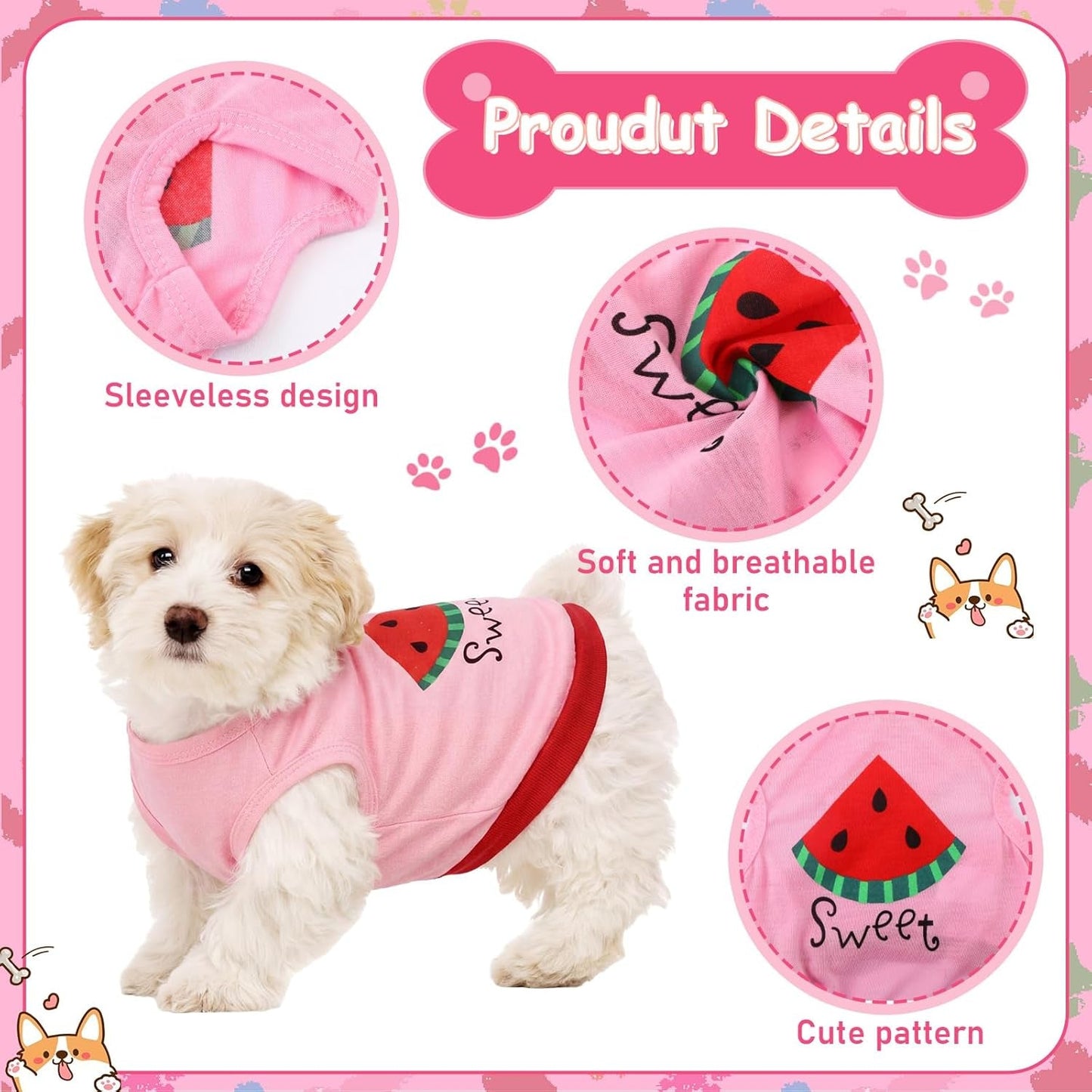 Dog Shirts 6 Pack Puppy Clothes Small Dog Vest Cute Pet Apparel Summer