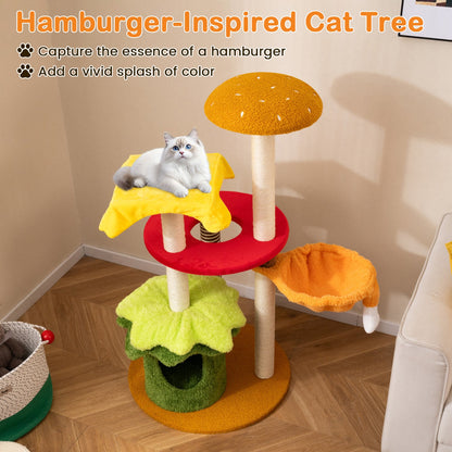 46 Inch Tall Cat Tree Multi-Level with Padded Perch and Hanging Basket Bed