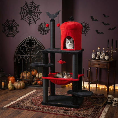 51" Gothic Multi-Level Cat Tree with Spider Toy & Hammock