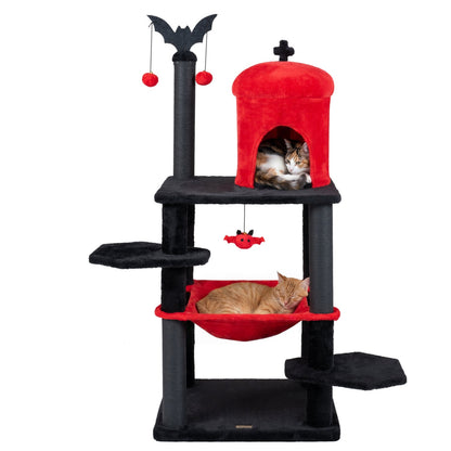 51" Gothic Multi-Level Cat Tree with Spider Toy & Hammock