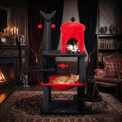 51" Gothic Multi-Level Cat Tree with Spider Toy & Hammock