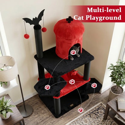 51" Gothic Multi-Level Cat Tree with Spider Toy & Hammock
