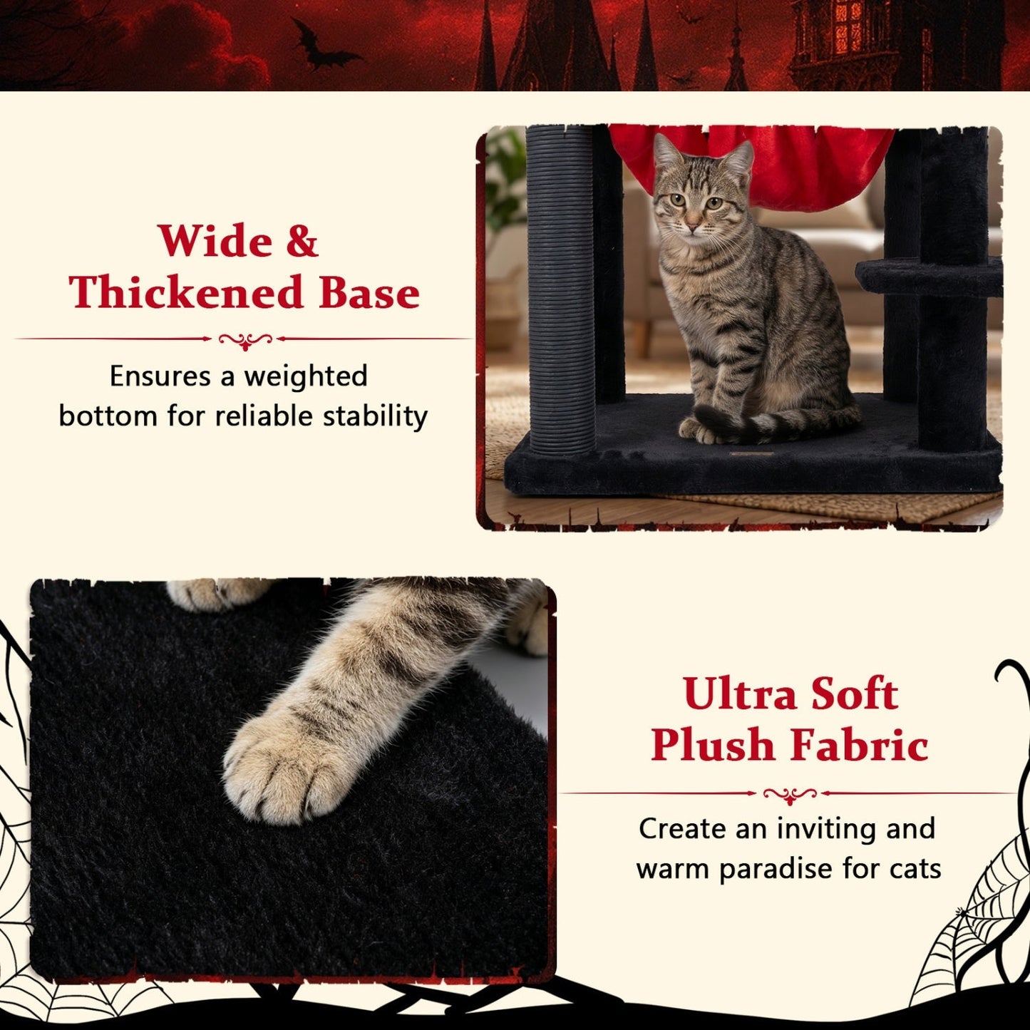 51" Gothic Multi-Level Cat Tree with Spider Toy & Hammock