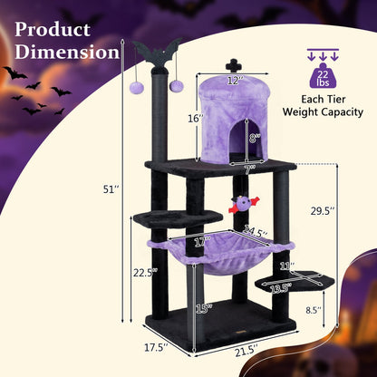 51" Gothic Multi-Level Cat Tree with Spider Toy & Hammock