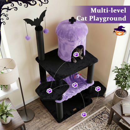 51" Gothic Multi-Level Cat Tree with Spider Toy & Hammock