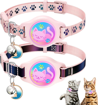 2-Pack AirTag Cat Collars with Breakaway Buckle, Reflective & Waterproof