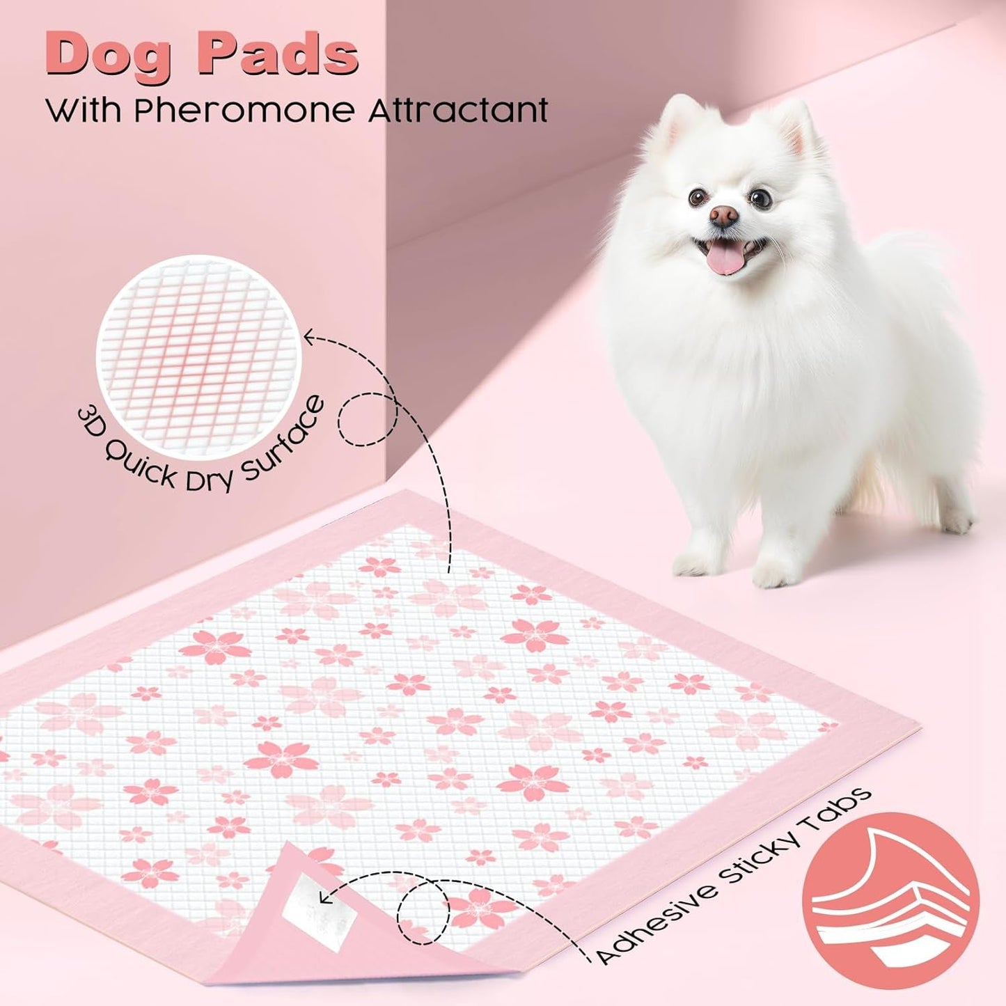 Dog & Small Pet Training Pads 22x22 Leak Proof Quick Dry 50 Count Pink
