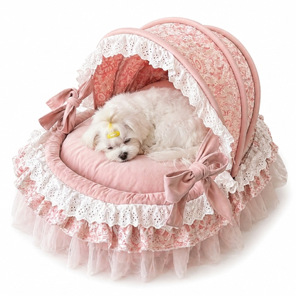 Pink Princess Canopy Dog Bed with Cushion