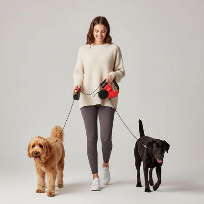 Dual Dog Leash with Anti-Tangle Rotation