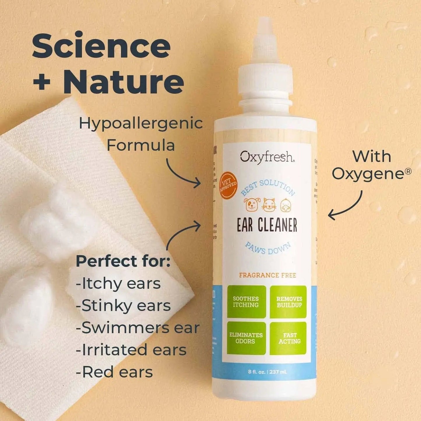 Oxyfresh Advanced Pet Ear Cleaner for Dogs & Cats Sting-Free 8 oz