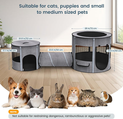 Portable Pet Playpen with Tunnel Foldable 3-in-1 Indoor Outdoor Small Pet & Cats