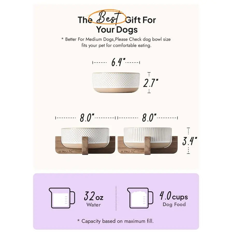 Ceramic pet bowls for Medium Small pets 4 Cup with Wood Stand,