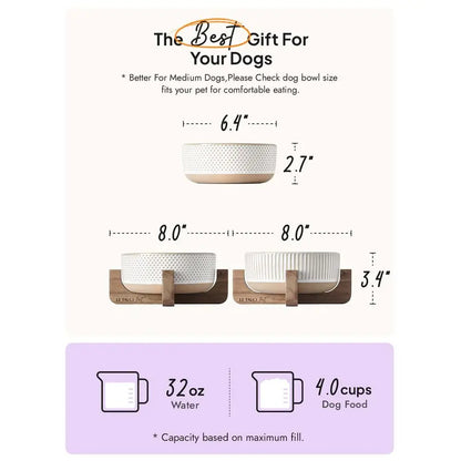 Ceramic pet bowls for Medium Small pets 4 Cup with Wood Stand,