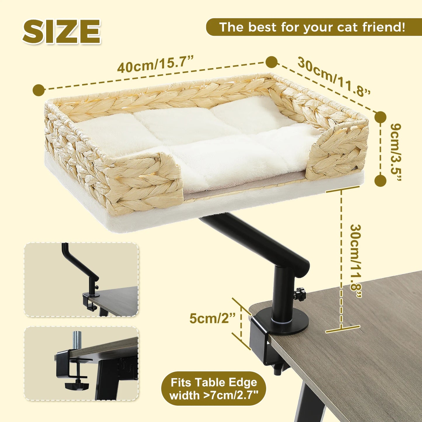 Cat Desk Bed, 360° Rotatable Cat Bed Stand for Indoor Cats, Adjustable Cat Basket.