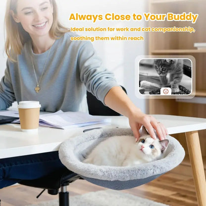 Cat Desk Bed, Sunken Cats Hammock with Steel Clamp Hold up to 40lbs, Oneclick Foldable Cat Side Table Beds .