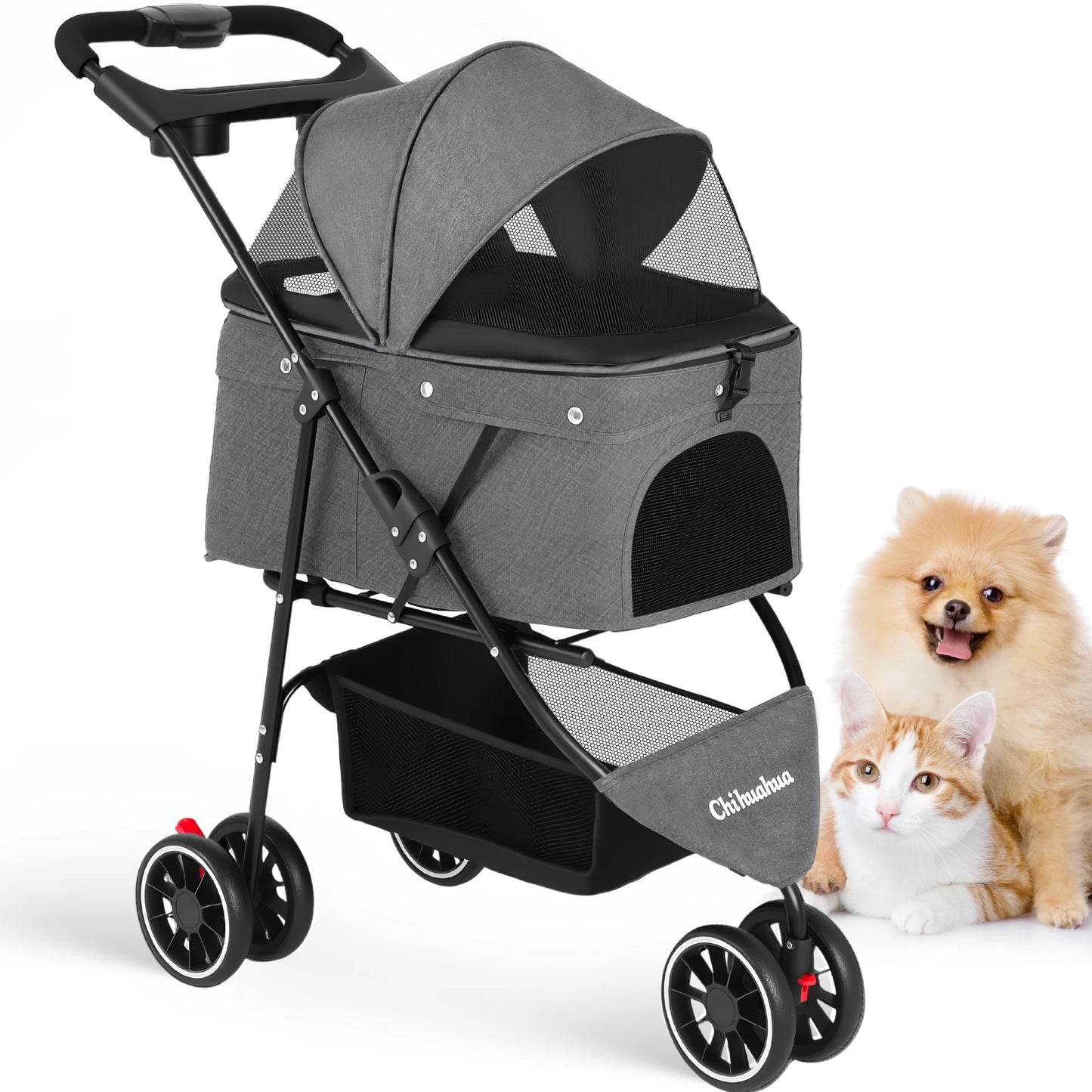 Pet Stroller For Small Medium pets  3 Wheels Foldable with Breathable Mesh Canopy Pet Travel Carrier .