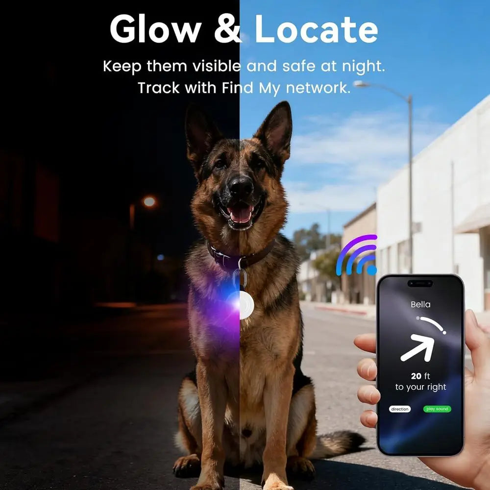 2-in-1 GPS Tracker & Dog Light - Smart Tracking Pet LED Light for iOS Only - Rechargeable,  Waterproof Dog Collar Light.