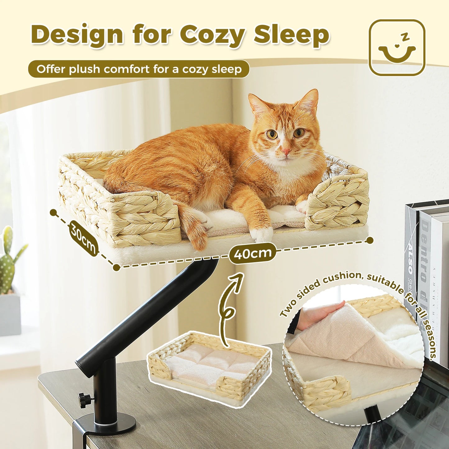 Cat Desk Bed, 360° Rotatable Cat Bed Stand for Indoor Cats, Adjustable Cat Basket.