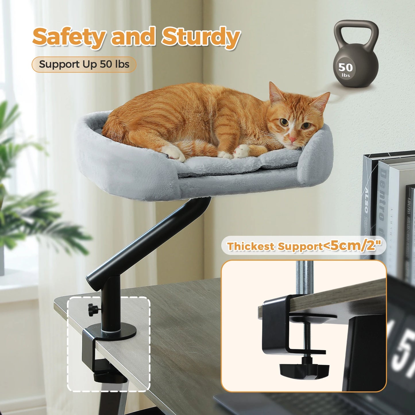 Cat Desk Bed, 360° Rotatable Cat Bed Stand for Indoor Cats, Adjustable Cat Basket.