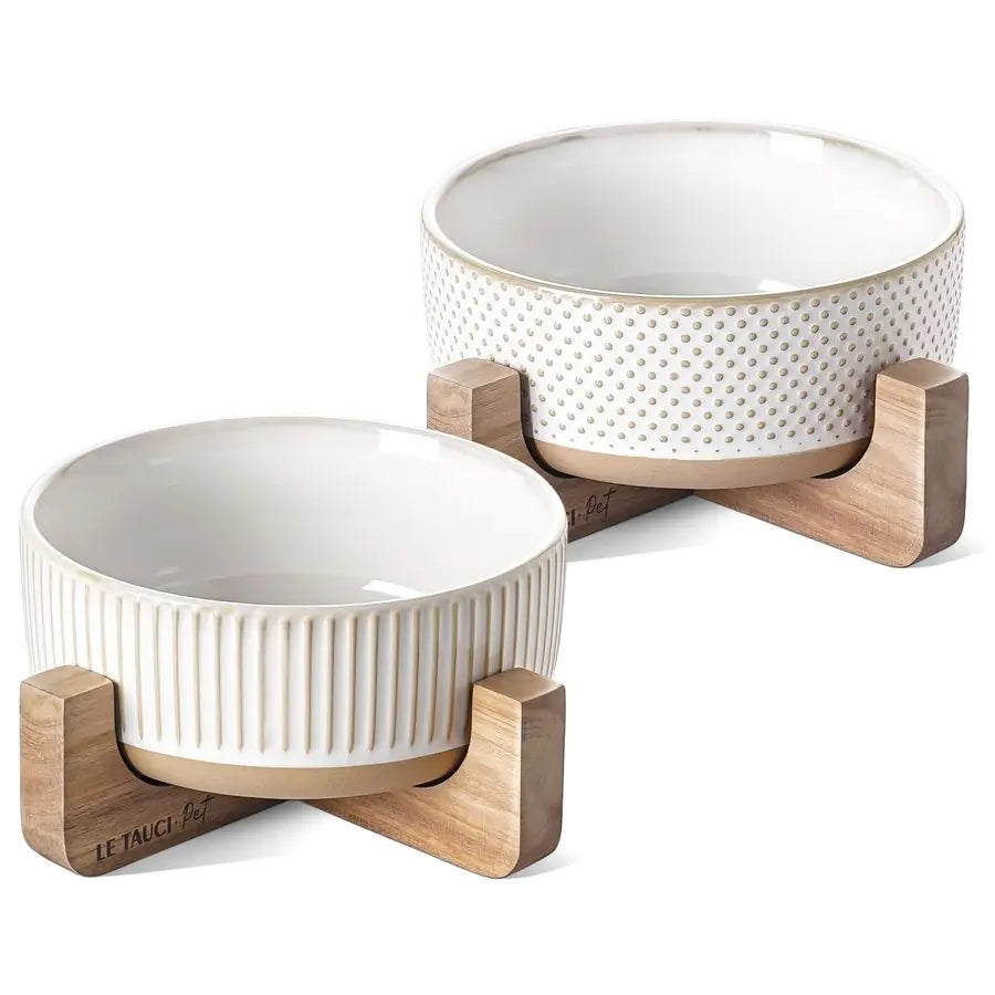 Ceramic pet bowls for Medium Small pets 4 Cup with Wood Stand,