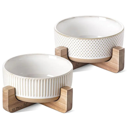 Ceramic pet bowls for Medium Small pets 4 Cup with Wood Stand,