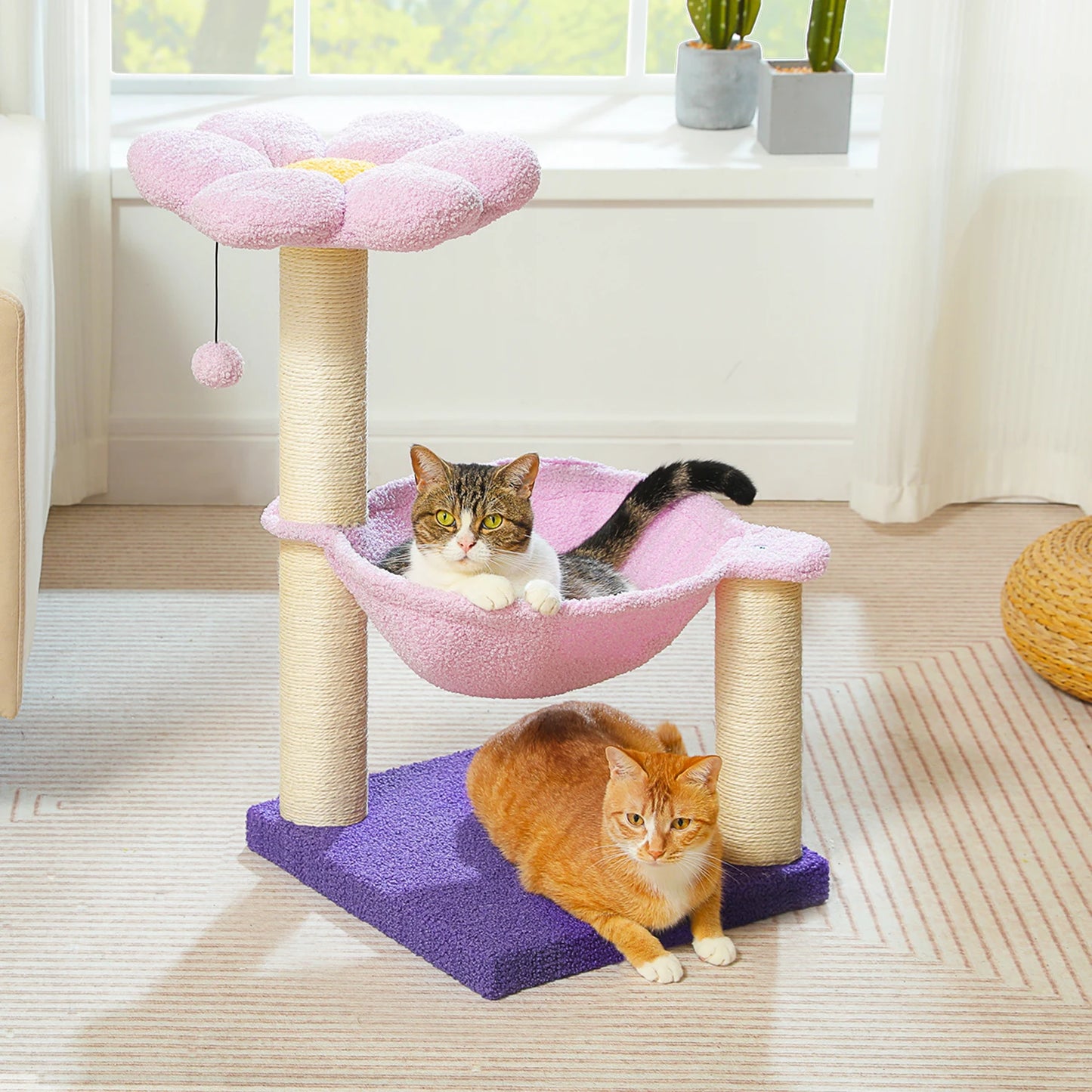 Flower Cat Tree with Sisal Scratching Post Large Hammock Soft Top Perch Small Cat Tower for Indoors