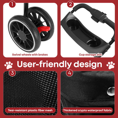 Pet Stroller For Small Medium pets  3 Wheels Foldable with Breathable Mesh Canopy Pet Travel Carrier .