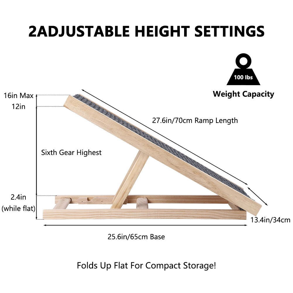 Wooden Pet  Ramp with Adjustable Height Folding and Portable .