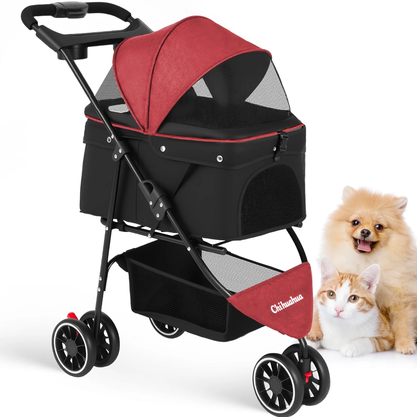Pet Stroller For Small Medium pets  3 Wheels Foldable with Breathable Mesh Canopy Pet Travel Carrier .