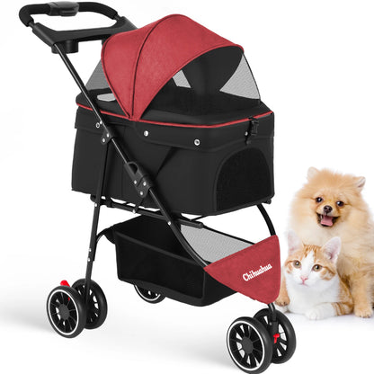 Pet Stroller For Small Medium pets  3 Wheels Foldable with Breathable Mesh Canopy Pet Travel Carrier .