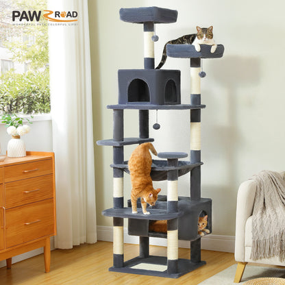 Large Cat Tree and Tower for Indoor Cats With Sisal-Covered Scratching Posts Spacious Hammock Padded Perches.