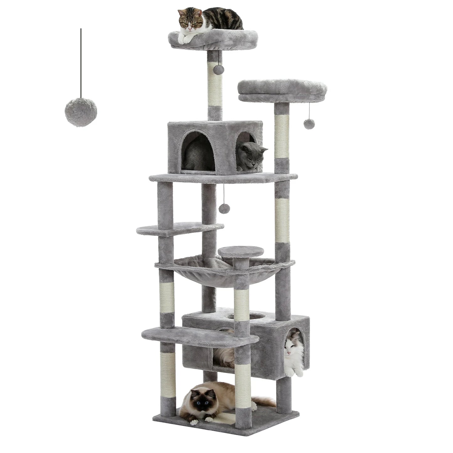 Large Cat Tree and Tower for Indoor Cats With Sisal-Covered Scratching Posts Spacious Hammock Padded Perches.