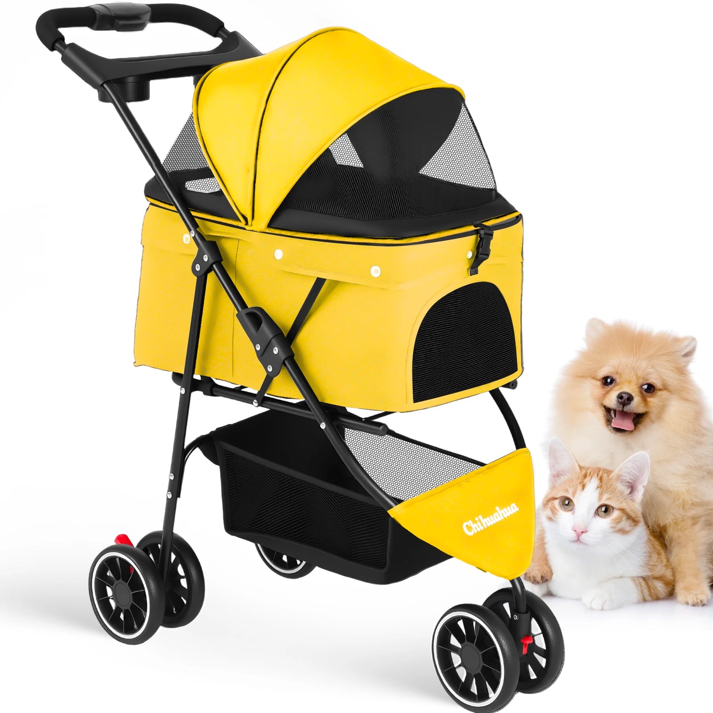 Pet Stroller For Small Medium pets  3 Wheels Foldable with Breathable Mesh Canopy Pet Travel Carrier .
