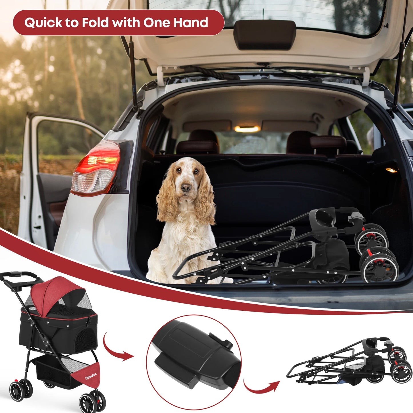 Pet Stroller For Small Medium pets  3 Wheels Foldable with Breathable Mesh Canopy Pet Travel Carrier .