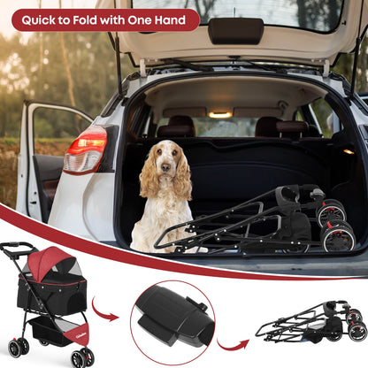 Pet Stroller For Small Medium pets  3 Wheels Foldable with Breathable Mesh Canopy Pet Travel Carrier .
