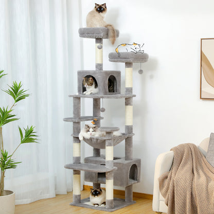 Large Cat Tree and Tower for Indoor Cats With Sisal-Covered Scratching Posts Spacious Hammock Padded Perches.