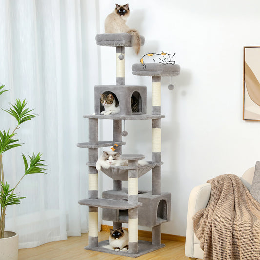 Large Cat Tree and Tower for Indoor Cats With Sisal-Covered Scratching Posts Spacious Hammock Padded Perches.